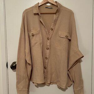 Boho Button Up (size large) in light beige